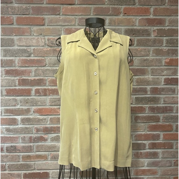 Moda Seta by Sandra King Size Large 100% Silk Khaki Top and Blazer - Picture 5 of 7